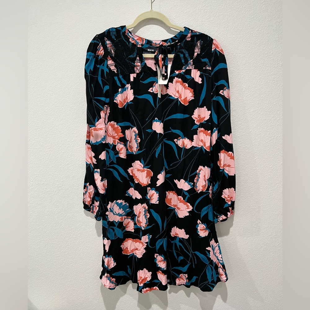 New Anthropologie Ragonda Tunic Dress by Maeve $120  SIZE 12 Black Floral Motif